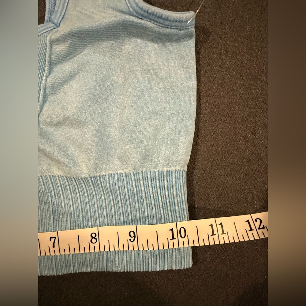 Attifall Seamless Square Neck Sports Bra Ribbed Crop Top Low Cut Blue Size XS/S - Picture 3 of 5